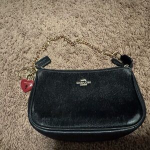 Coach Black Haircalf Wristlet | Fur Leather | Gold Chain